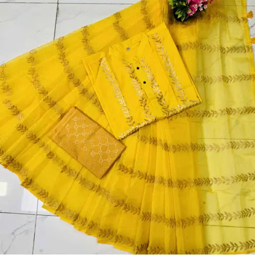 Semi Muslin Saree & Dhupian Panjabi Couple Combo Set