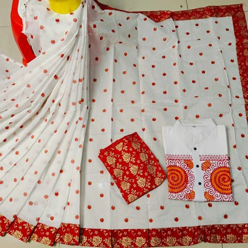 White couple Saree Panjabi combo